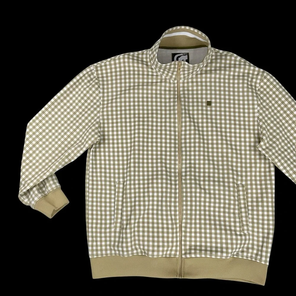 Ecko Unltd Jacket Men 2XL Long Sleeve Full Zip Beige White‎ Check